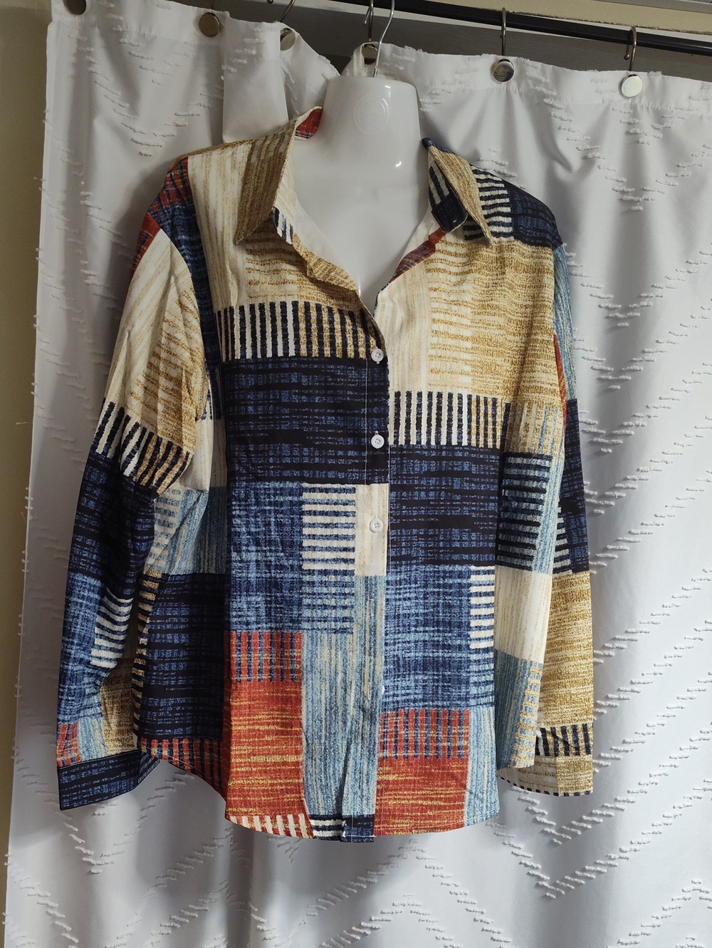 Patchwork Stripe Button-Front Blouse - Multicolor